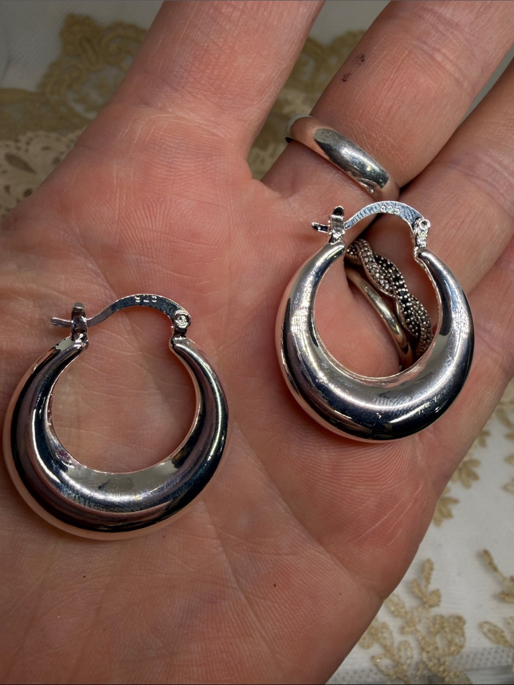 925 Sterling Silver Sculptural Teardrop Hoops | Chunky Modern Earrings 1.25” - Picture 6 of 6